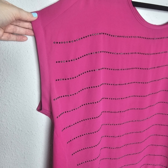 Lane Bryant Pink Black Hi Lo Tunic Blouse Shiny Plus Size 18/20 - Picture 6 of 13